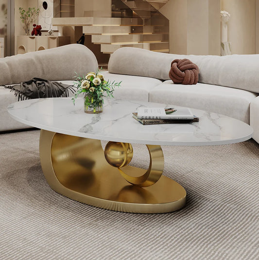 Modern Metal Coffee Table with Stainless Steel Base Indoor Home Living Room Furniture