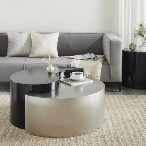 Modern & Contemporary Style Decorative Coffee Table with Steel Frame in Gold & Silver for Living Room