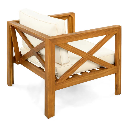 Modern Oak Wood Garden Armchair with Cushions (Set of 2) Portable & Comfortable Outdoor Patio Furniture