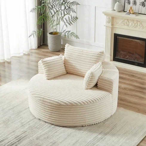 Corduroy Foam Single Swivel Chair, Fluffy Modern Sleeper, 360 Degree Swivel Chair for Living Room