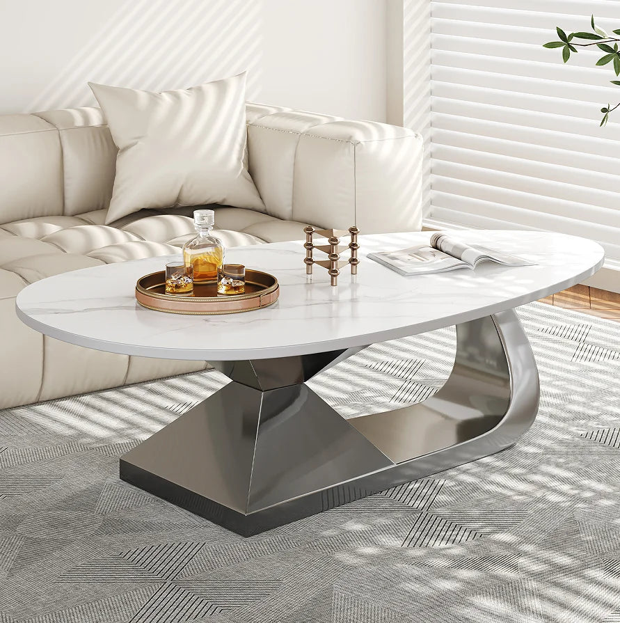 Modern Sintered Stone Tabletop Coffee Table Stainless Steel Base-Eco-Friendly Living Room Furniture Durable Elegant Centerpiece