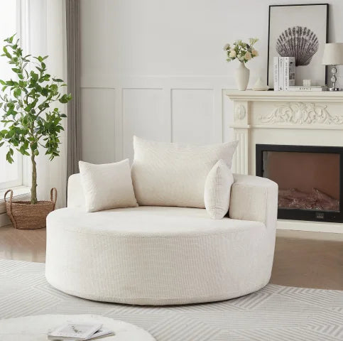 Corduroy Foam Single Swivel Chair, Fluffy Modern Sleeper, 360 Degree Swivel Chair for Living Room