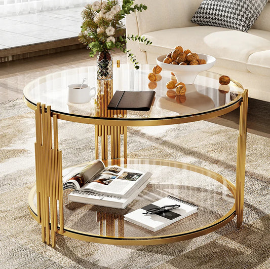 Modern Steel Coffee Table in 31.5" Asymmetrical Metal Circular Metal Drum Base Decorative Home Furniture