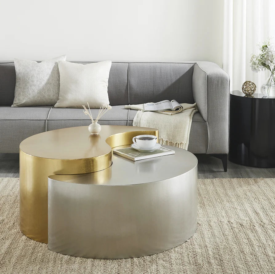 Modern & Contemporary Style Decorative Coffee Table with Steel Frame in Gold & Silver for Living Room