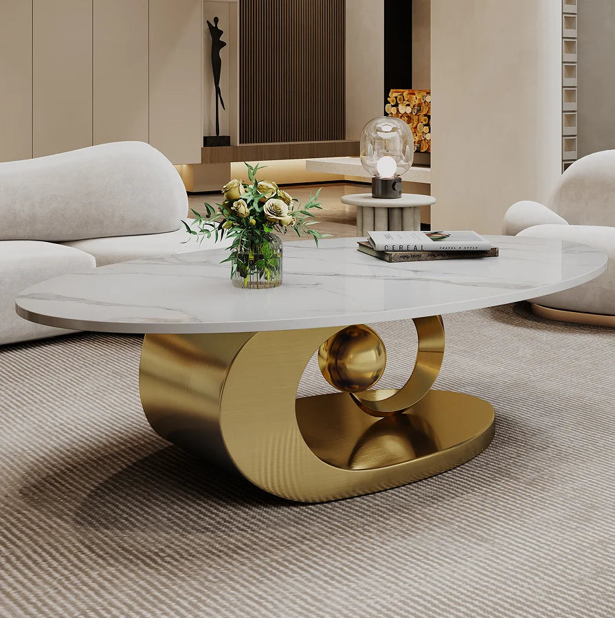 Modern Metal Coffee Table with Stainless Steel Base Indoor Home Living Room Furniture