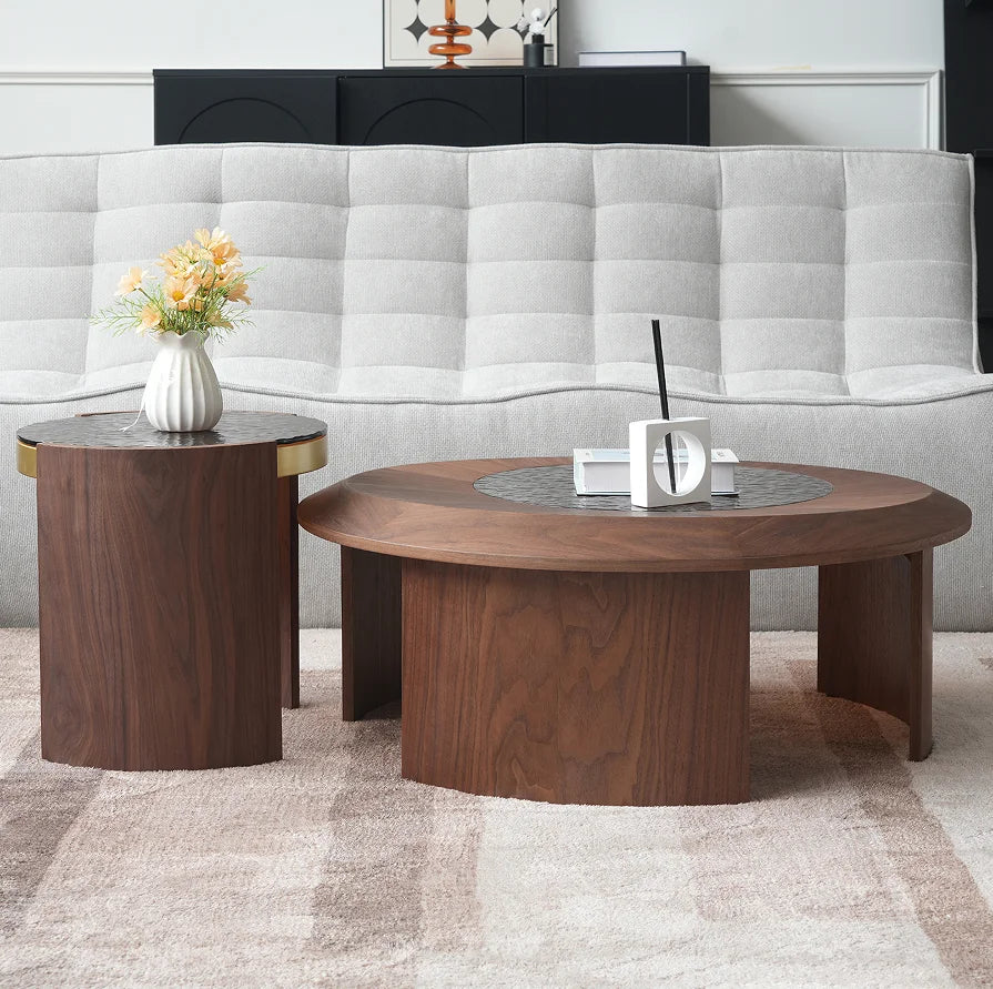 Modern Convertible Portable Round Coffee Table Set