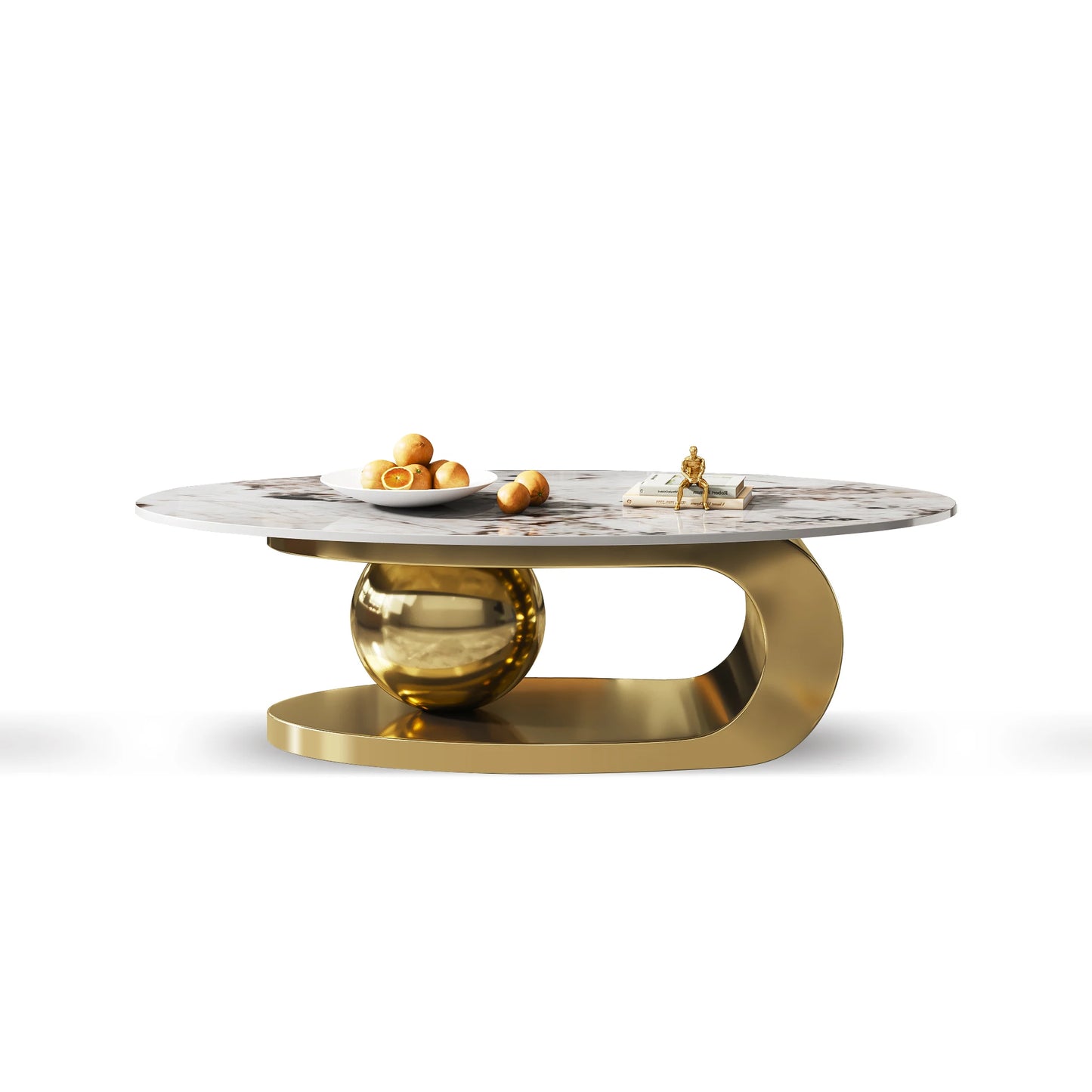 Modern Oval Faux Marble Coffee Table for Home Office Dining Stainless Steel Base for School Use Designed for Modern Living Room