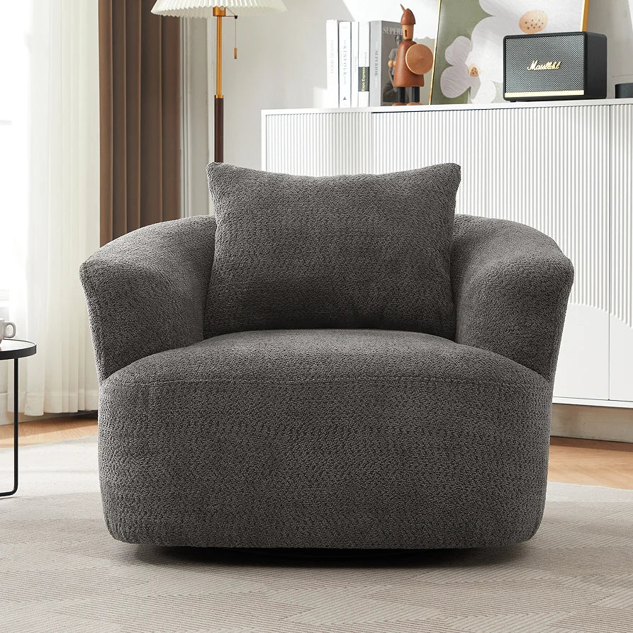 360 Swivel Barrel Sofa Chair 38.2" Modern Design Waterproof & Eco-Friendly Upholstery with Throw Pillow for Living Room