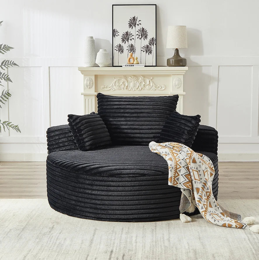 Corduroy Foam Single Swivel Chair, Fluffy Modern Sleeper, 360 Degree Swivel Chair for Living Room