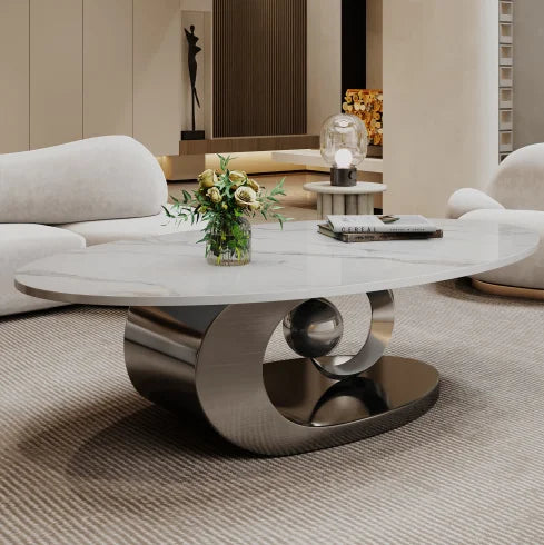 Modern Metal Coffee Table with Stainless Steel Base Indoor Home Living Room Furniture