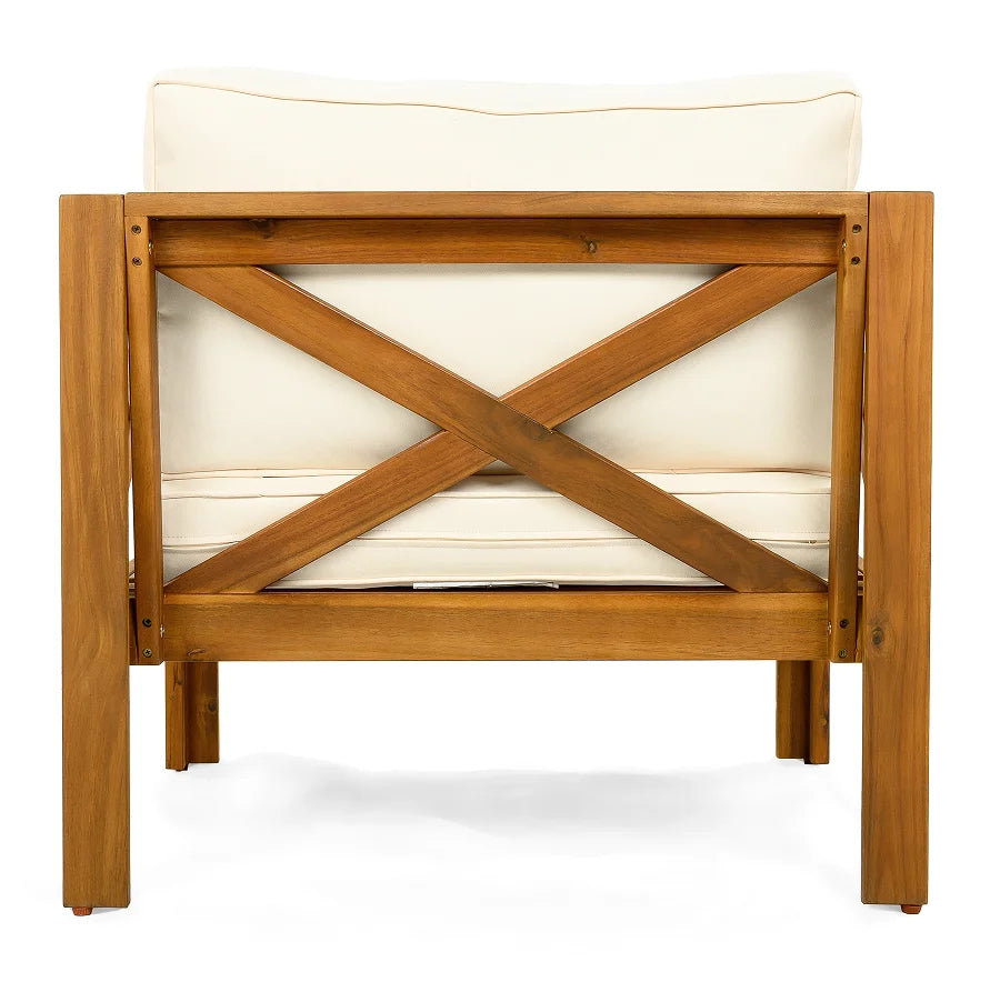 Modern Oak Wood Garden Armchair with Cushions (Set of 2) Portable & Comfortable Outdoor Patio Furniture