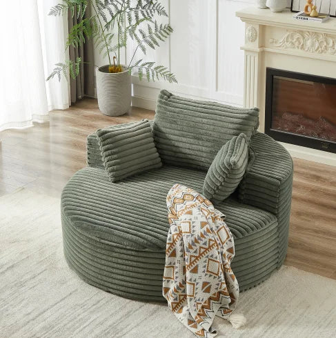 Corduroy Foam Single Swivel Chair, Fluffy Modern Sleeper, 360 Degree Swivel Chair for Living Room