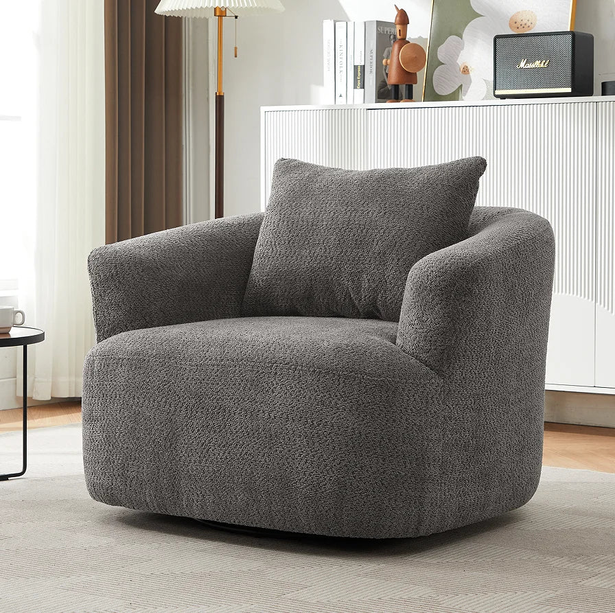 360 Swivel Barrel Sofa Chair 38.2" Modern Design Waterproof & Eco-Friendly Upholstery with Throw Pillow for Living Room