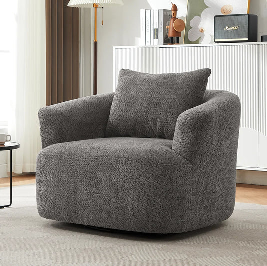 360 Swivel Barrel Sofa Chair 38.2" Modern Design Waterproof & Eco-Friendly Upholstery with Throw Pillow for Living Room
