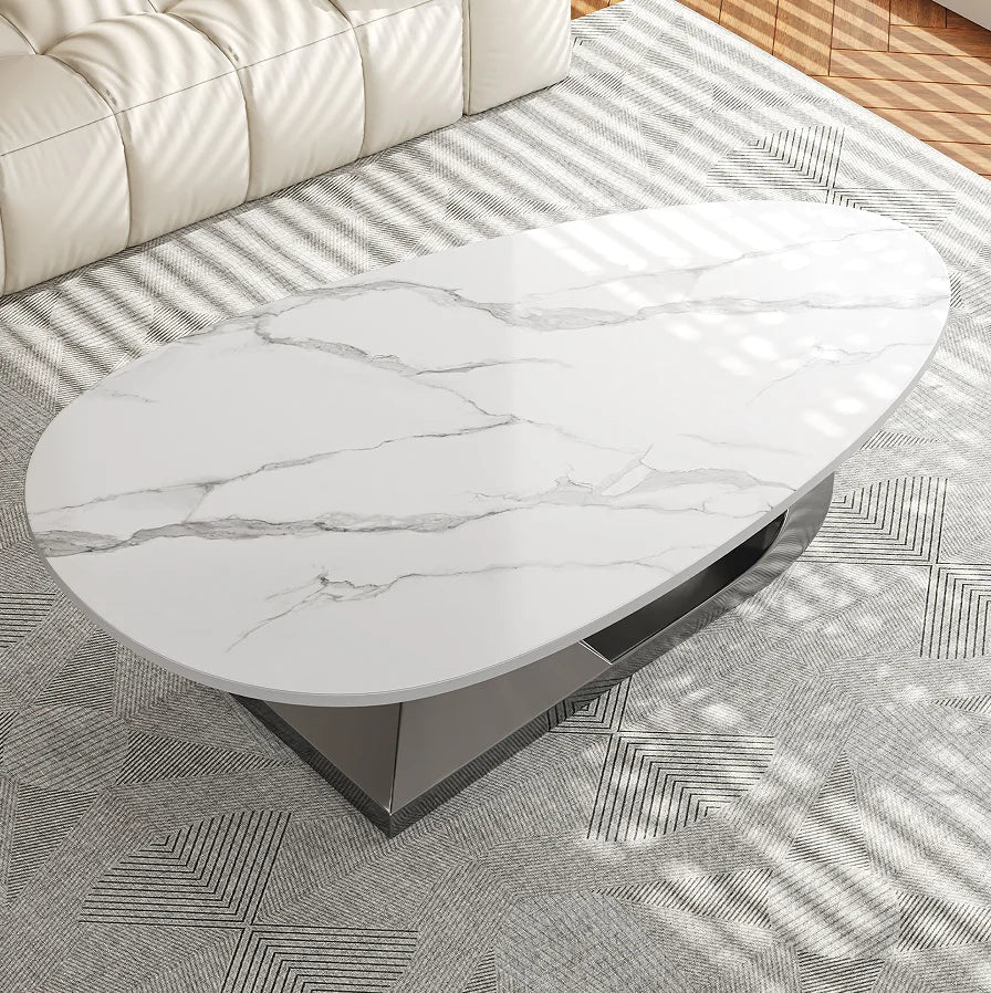 Modern Sintered Stone Tabletop Coffee Table Stainless Steel Base-Eco-Friendly Living Room Furniture Durable Elegant Centerpiece