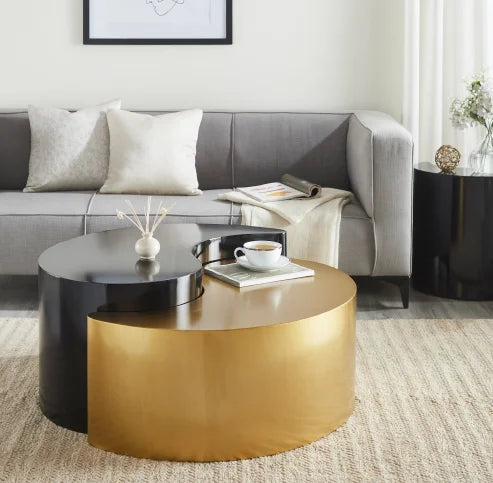 Modern & Contemporary Style Decorative Coffee Table with Steel Frame in Gold & Silver for Living Room