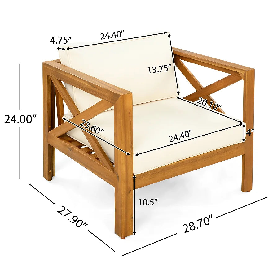 Modern Oak Wood Garden Armchair with Cushions (Set of 2) Portable & Comfortable Outdoor Patio Furniture