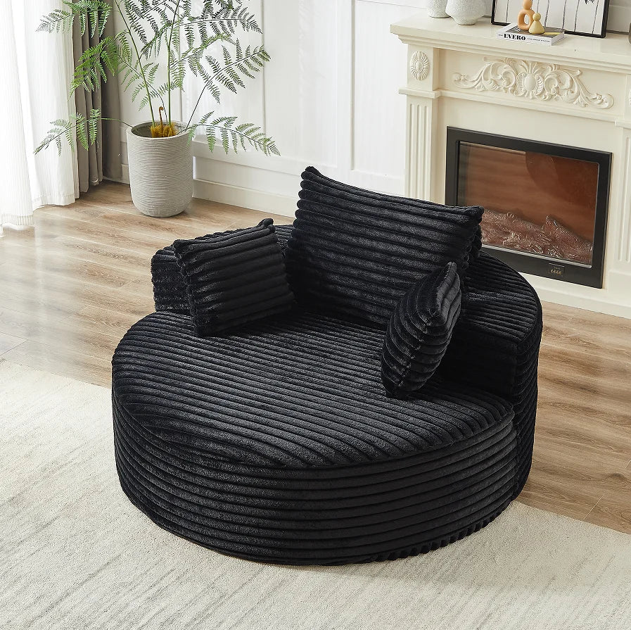 Corduroy Foam Single Swivel Chair, Fluffy Modern Sleeper, 360 Degree Swivel Chair for Living Room