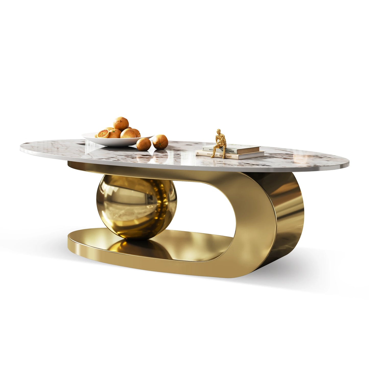 Modern Oval Faux Marble Coffee Table for Home Office Dining Stainless Steel Base for School Use Designed for Modern Living Room