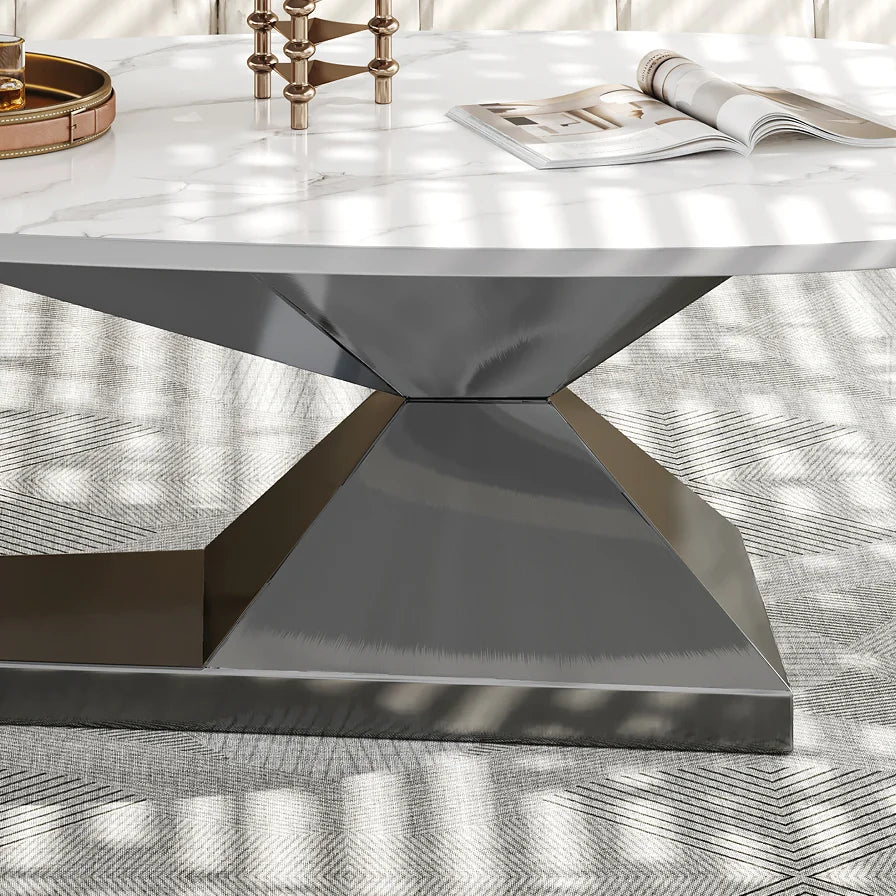 Modern Sintered Stone Tabletop Coffee Table Stainless Steel Base-Eco-Friendly Living Room Furniture Durable Elegant Centerpiece